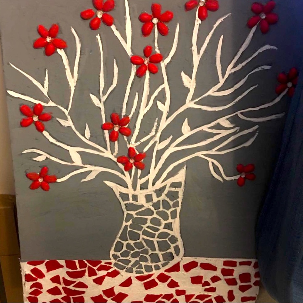 Handmade by me Nina acrylic painting flowers are made with pistachios